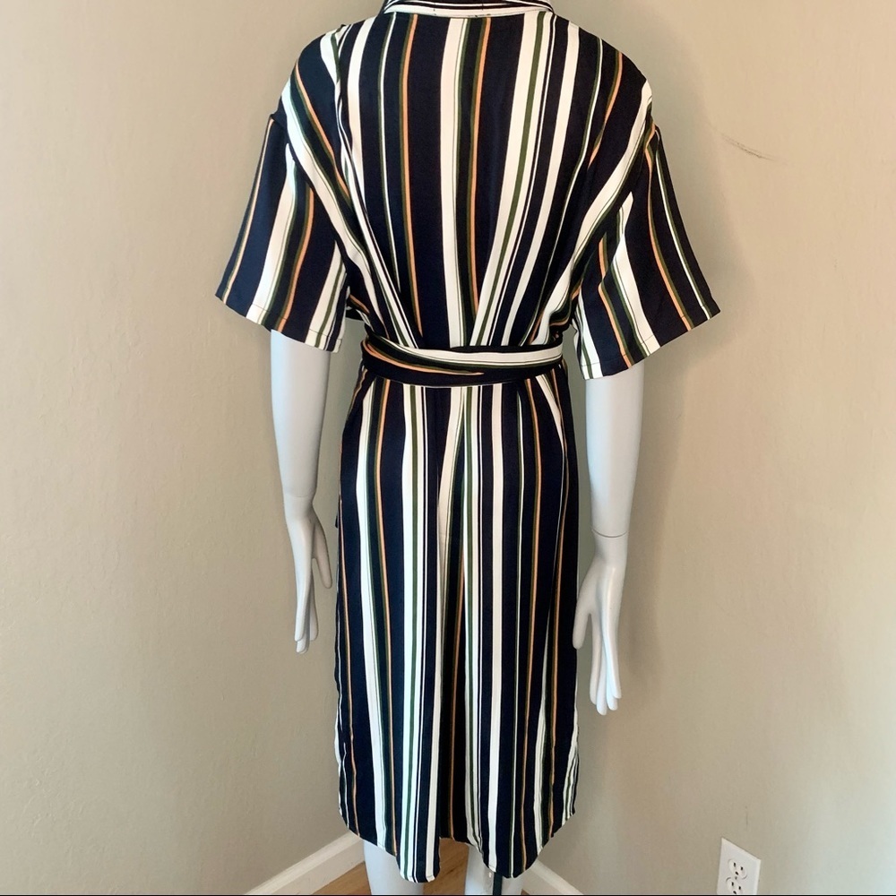 NWT STELAN Striped Faux Wrap Front Midi Dress Blue Short Sleeves Career Work MED - Picture 5 of 16